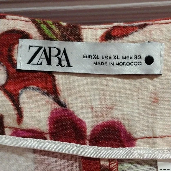 Zara Linen Blend Resort Set Printed Wide Leg Pants XL Tunic Dress M/L Boho - Picture 15 of 17